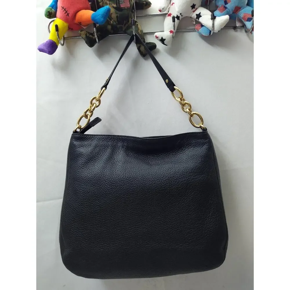 Michael Kors Black Pebbled Leather Zipper Pockets Chain Strap Hobo Shoulder Bag - Picture 2 of 16